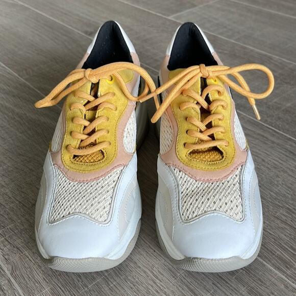 GEOX RESPIRA Yellow Cream White Pink Wedge Sneaker Women’s Size 6 - Picture 2 of 9